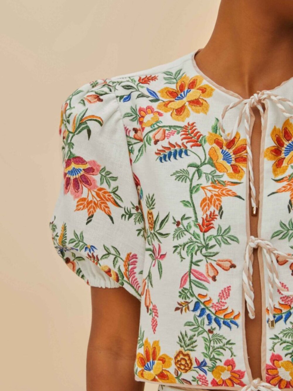 Farm Rio Off-White Delicate Forest Scarves Blouse - Picture 3 of 5